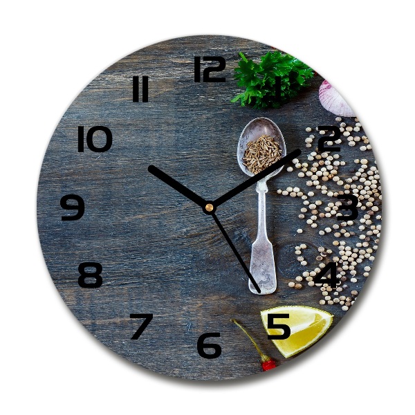 Orologio rotondo in vetro con decorazione a tema spezie ed erbe aromatiche