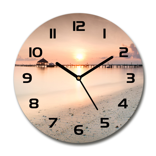 Orologio rotondo in vetro con motivo Spiaggia delle Maldive
