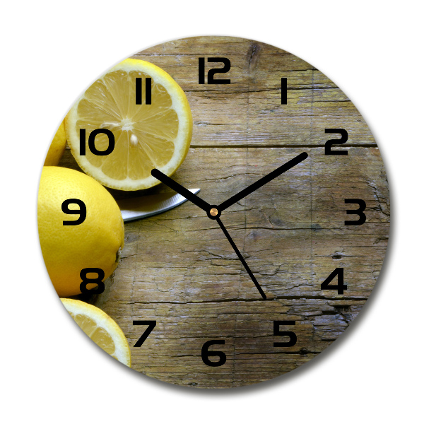 Orologio da parete rotondo con decoro di limoni su sfondo effetto legno
