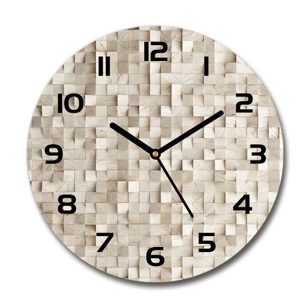 Orologio rotondo in vetro con decorazione a cubi di legno