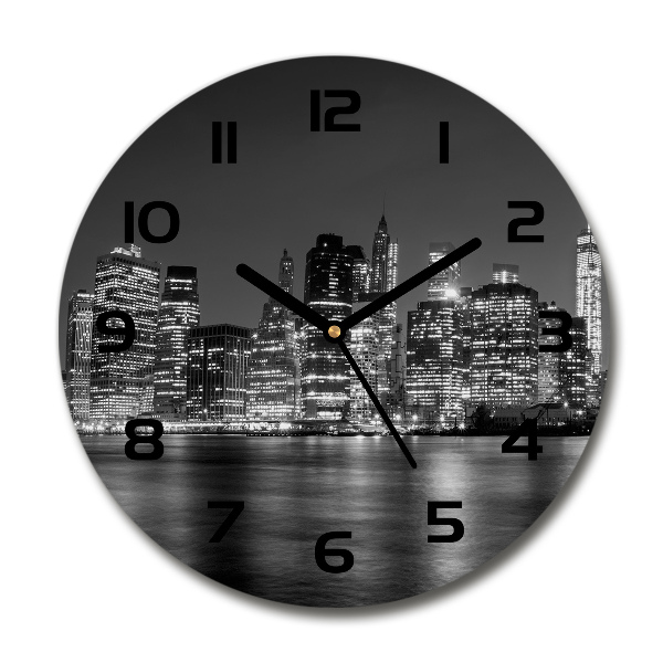 Orologio rotondo in vetro con motivo Manhattan di notte