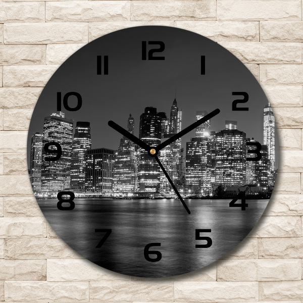 Orologio rotondo in vetro con motivo Manhattan di notte