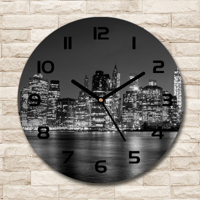 Orologio rotondo in vetro con motivo Manhattan di notte