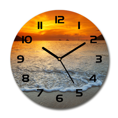 Orologio da parete rotondo con motivo mare al tramonto