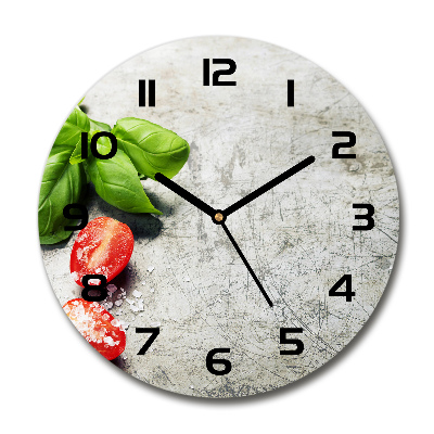 Orologio rotondo in vetro con motivo di pomodori e basilico