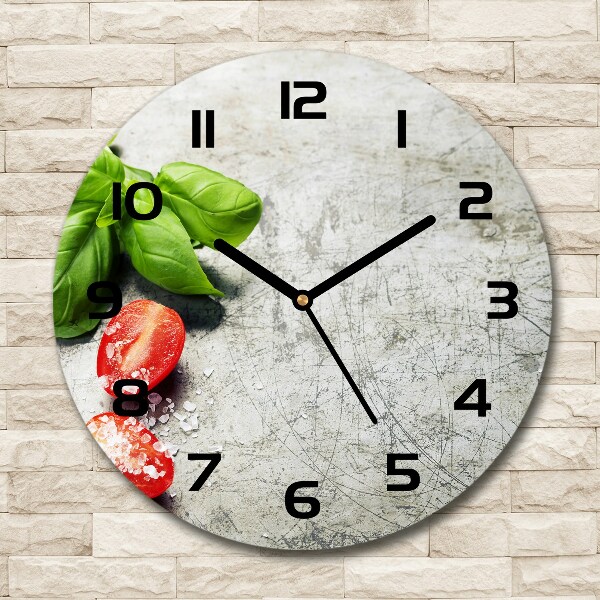 Orologio rotondo in vetro con motivo di pomodori e basilico