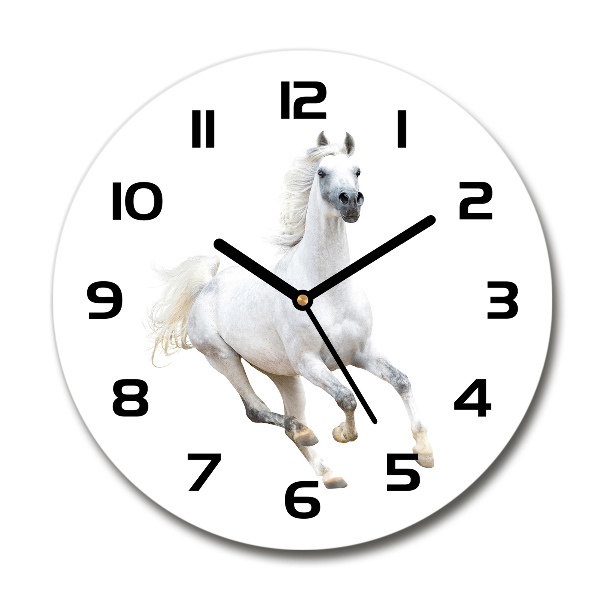 Orologio rotondo in vetro con raffigurazione di un cavallo arabo bianco
