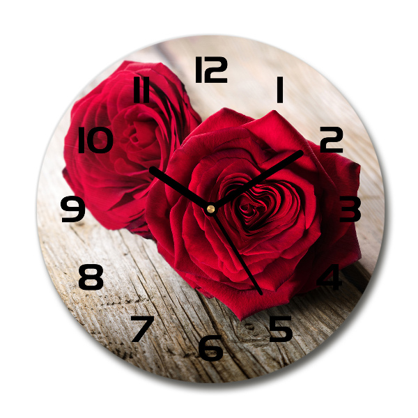 Orologio da parete rotondo con motivo di rose su effetto legno