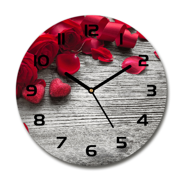 Orologio rotondo in vetro con motivo di rose rosse