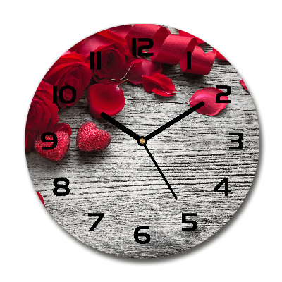 Orologio rotondo in vetro con motivo di rose rosse