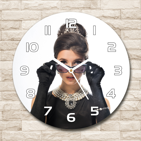 Orologio da parete rotondo con motivo raffigurante una donna con gli occhiali