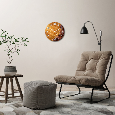 Orologio rotondo in vetro con decorazione a motivo di chicchi di caffè