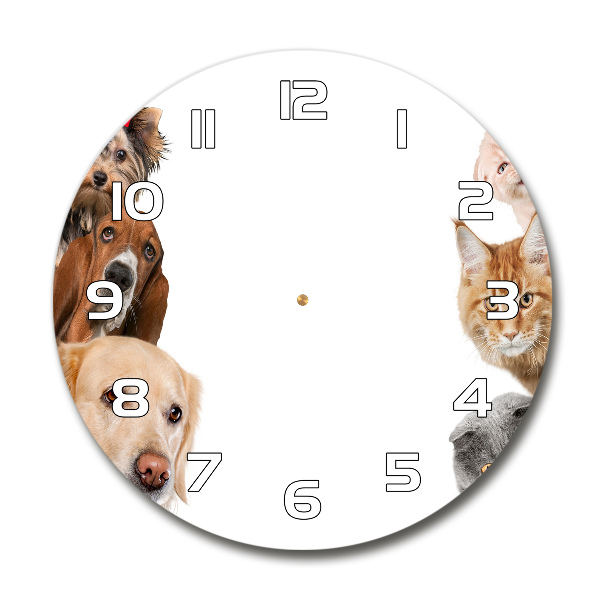 Orologio da parete rotondo con decorazione a tema cani e gatti