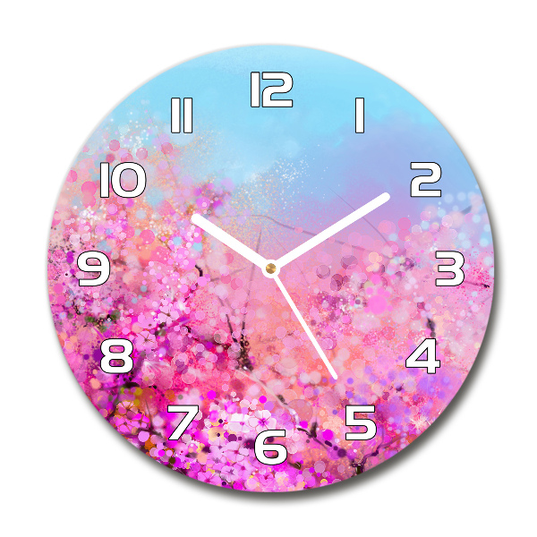Orologio rotondo in vetro con motivo di fiori di ciliegio