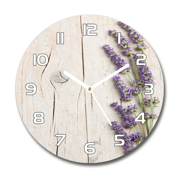 Orologio rotondo con motivo di lavanda su sfondo effetto legno
