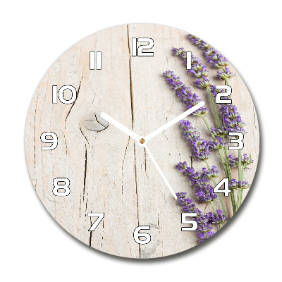 Orologio rotondo con motivo di lavanda su sfondo effetto legno