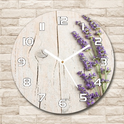 Orologio rotondo con motivo di lavanda su sfondo effetto legno