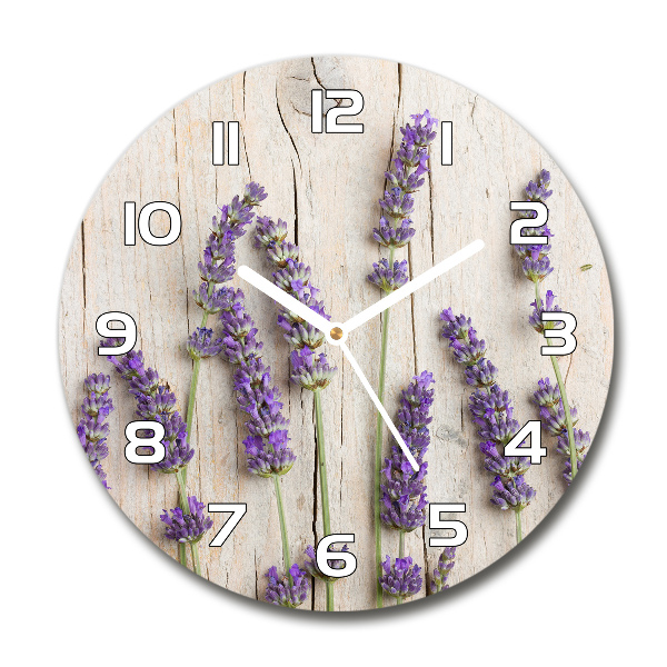 Orologio da parete rotondo con motivo di lavanda su sfondo effetto legno