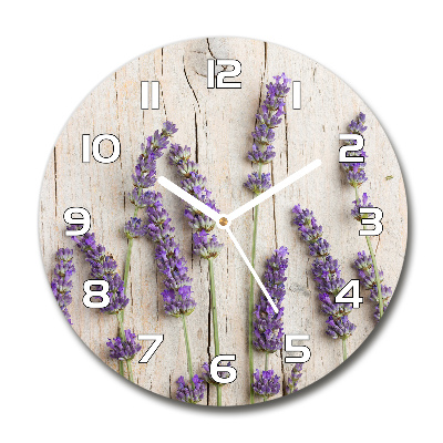 Orologio da parete rotondo con motivo di lavanda su sfondo effetto legno