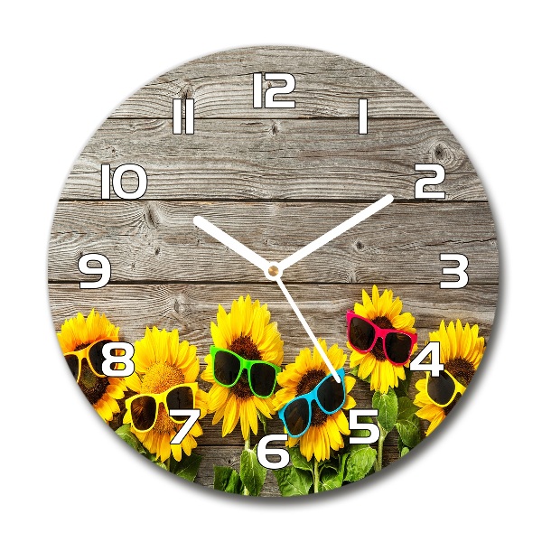 Orologio rotondo in vetro con motivo di girasoli