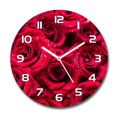 Orologio da parete rotondo con motivo Gocce sulle rose