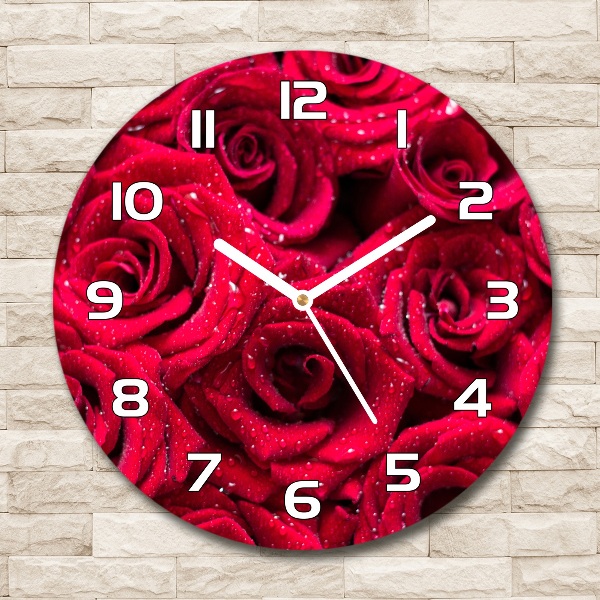 Orologio da parete rotondo con motivo Gocce sulle rose