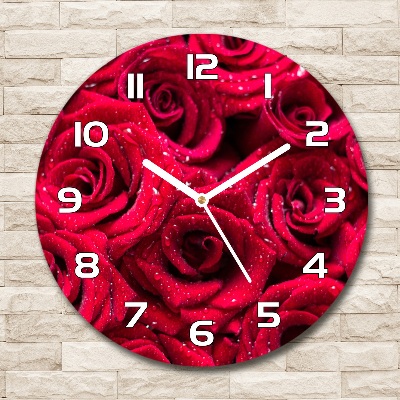 Orologio da parete rotondo con motivo Gocce sulle rose