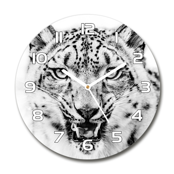 Orologio rotondo in vetro con motivo leopardo delle nevi