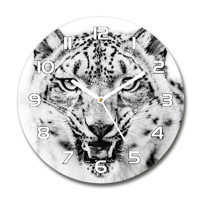 Orologio rotondo in vetro con motivo leopardo delle nevi