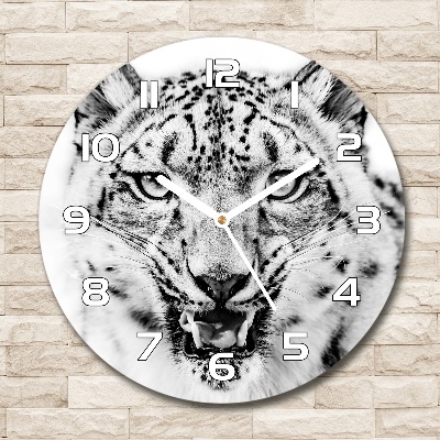Orologio rotondo in vetro con motivo leopardo delle nevi