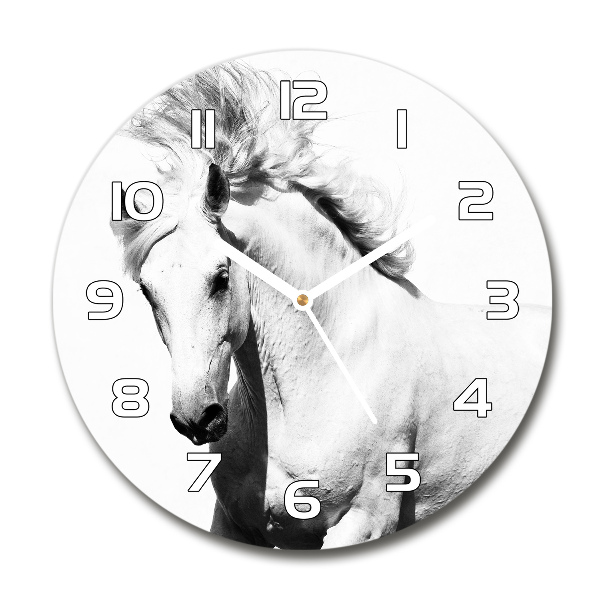 Orologio da parete rotondo con decorazione a motivo di cavallo bianco