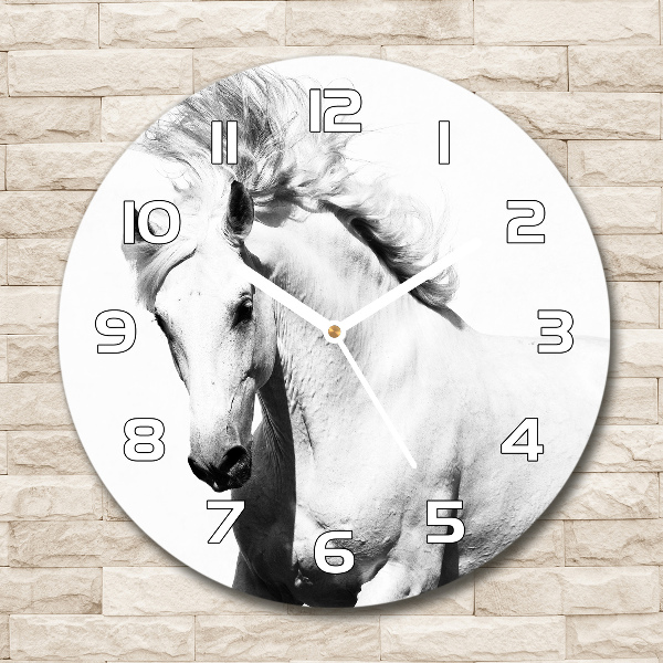 Orologio da parete rotondo con decorazione a motivo di cavallo bianco