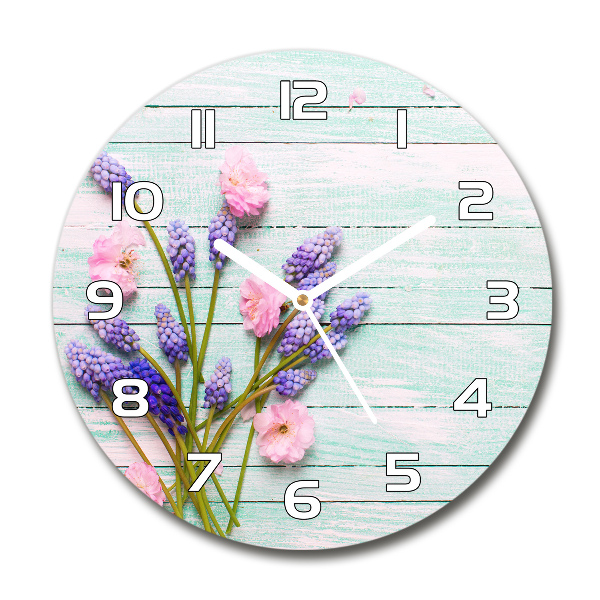 Orologio rotondo con motivo di lavanda su sfondo effetto legno