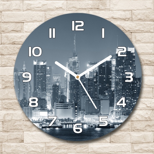 Orologio rotondo in vetro con motivo di Manhattan, New York