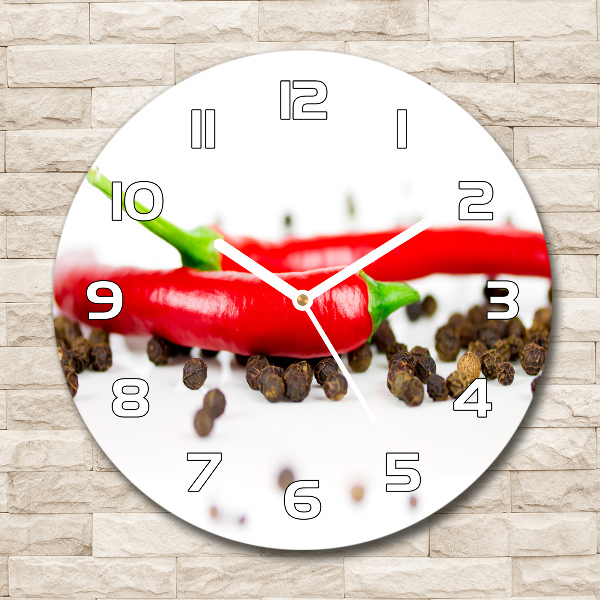 Orologio da parete rotondo con motivo peperoncino e pepe
