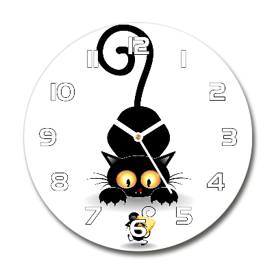Orologio da parete rotondo con decorazione con gatto e topo