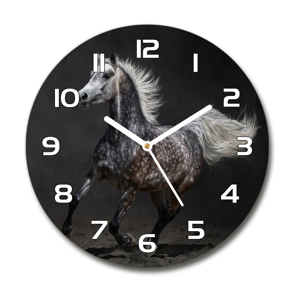 Orologio da parete rotondo con decorazione di cavallo arabo grigio