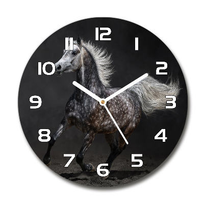 Orologio da parete rotondo con decorazione di cavallo arabo grigio