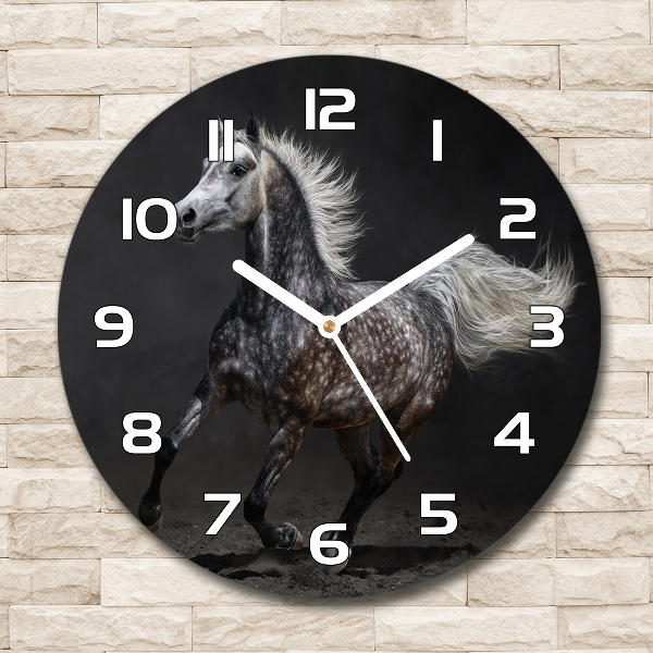 Orologio da parete rotondo con decorazione di cavallo arabo grigio