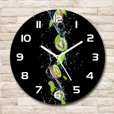 Orologio rotondo in vetro con quadrante decorato con motivo di kiwi e acqua