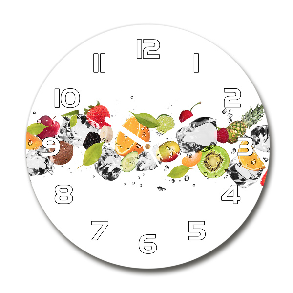 Orologio rotondo in vetro con motivo di frutta e gocce d'acqua