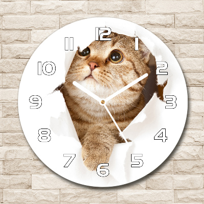 Orologio rotondo in vetro con motivo gatto