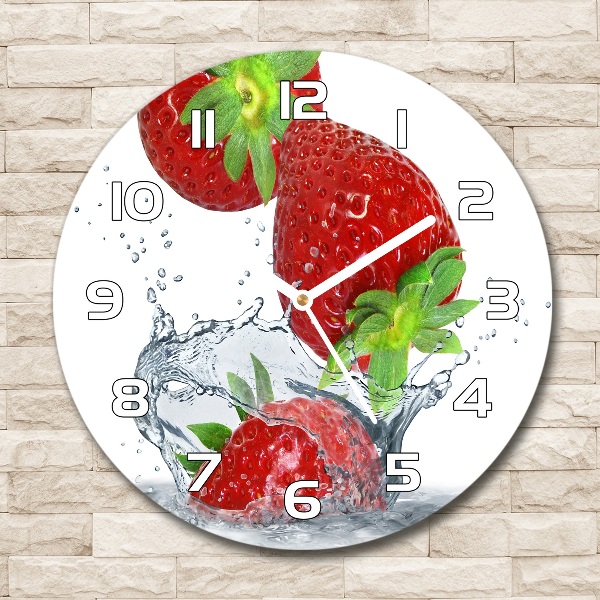 Orologio rotondo in vetro con motivi di fragole e acqua