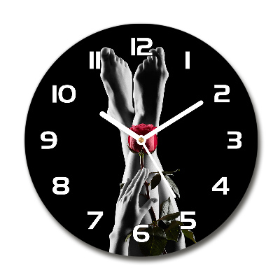 Orologio rotondo in vetro con quadrante rosa e piedi di supporto