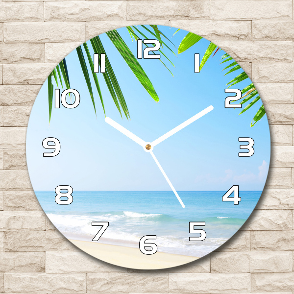 Orologio rotondo in vetro con motivo spiaggia tropicale