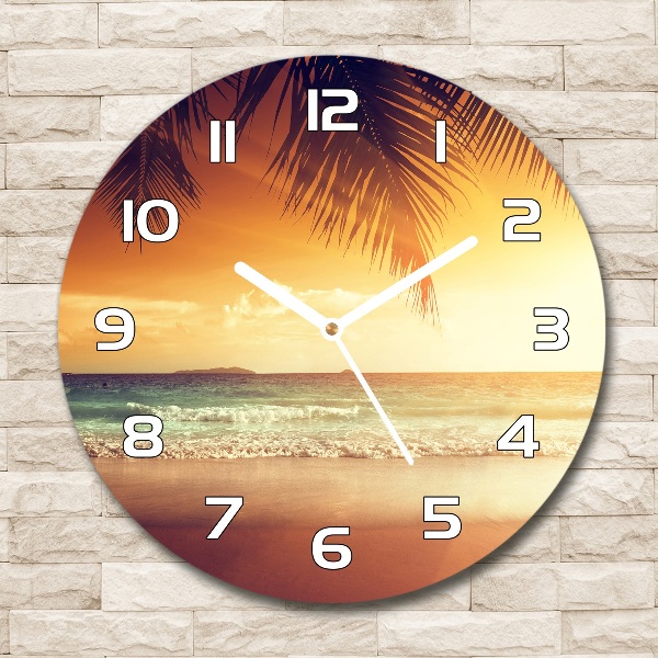 Orologio rotondo in vetro con decorazione a tema spiaggia tropicale
