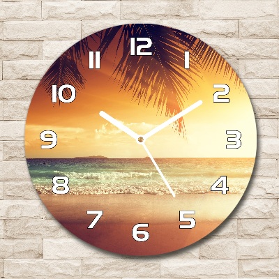 Orologio rotondo in vetro con decorazione a tema spiaggia tropicale