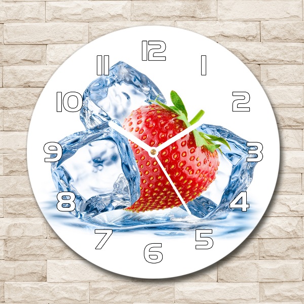 Orologio rotondo in vetro con motivo fragola su sfondo ghiacciato