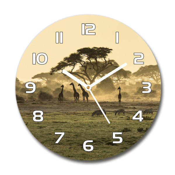 Orologio rotondo in vetro con motivo giraffe nella savana