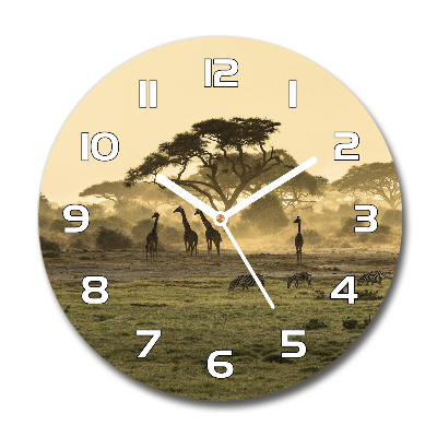 Orologio rotondo in vetro con motivo giraffe nella savana